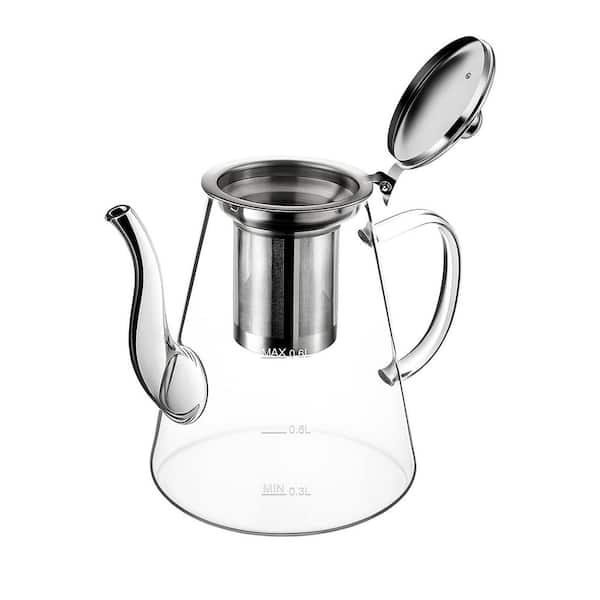 6-Cup Clear Modern Borosilicate Glass Stovetop Safe Teapot Kitchen Tea Maker with Infuser and Scale Line Gift Set