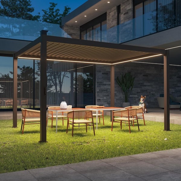 SANLUCE 10 x 13 Modern Pergola with Adjustable Louvers LED