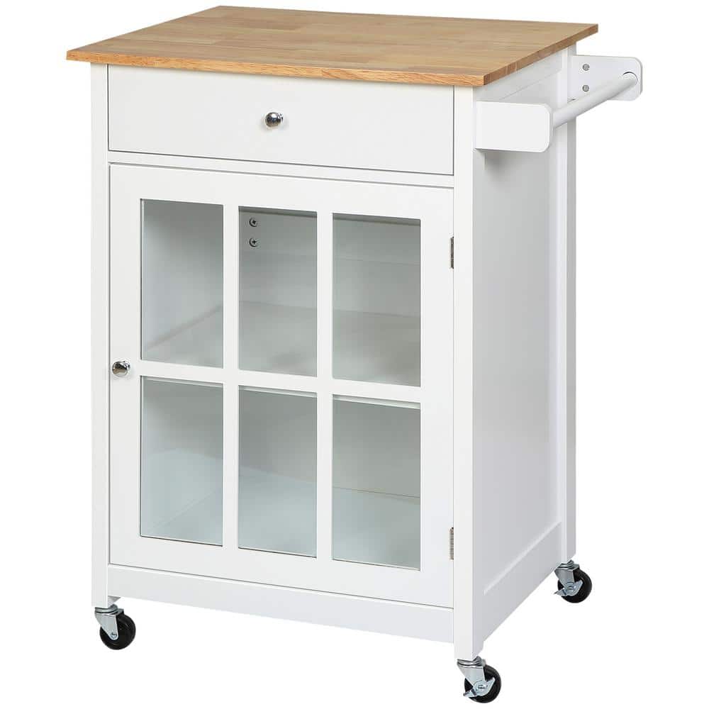 White Wood 26.5 in. Kitchen Island with Adjustable Shelf and Towel Rack