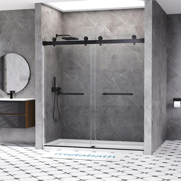 66 to 72 in. W x 76 in. H Double Sliding Frameless Shower Door in Matte Black with 5/16 in. Tempered Clear Glass