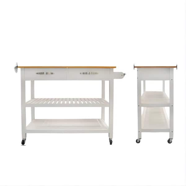 Tatahance White Kicthen Cart With Wood Top Z-W42019902 - The Home Depot