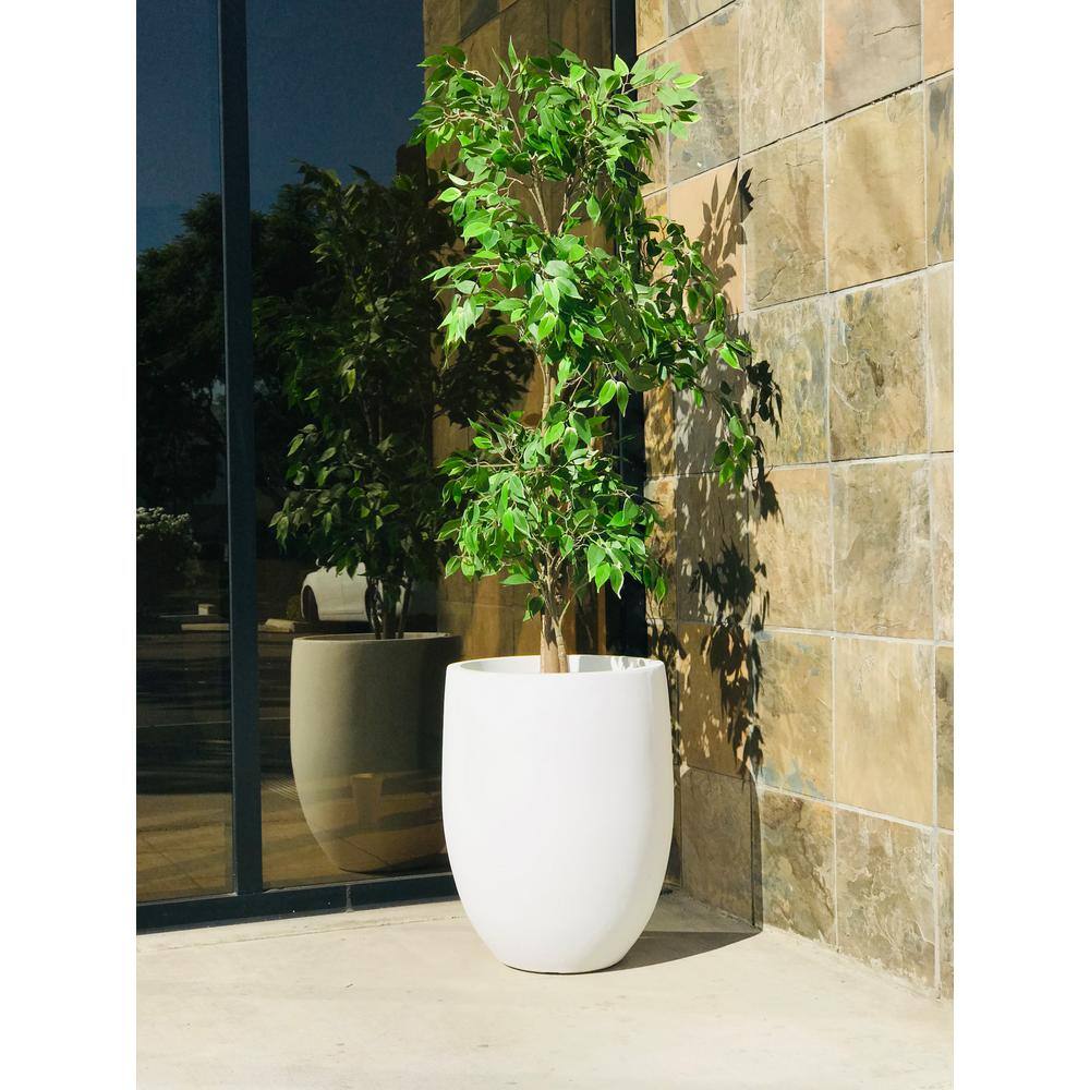 Large White Concrete Round Indoor/Outdoor Planter with Drainage Holes