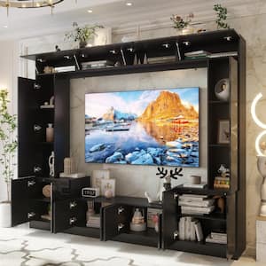 High Gloss Black Wood Entertainment Center Media Console TV Stand with Door Cabinets, Bookshelves for TVs Up to 73 in.