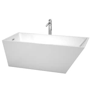 Hannah 67 in. Acrylic Flatbottom Back Drain Soaking Tub in White with Floor Mounted Faucet in Chrome