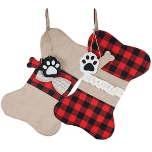 Christmas Plaid Pet Stocking - 15.5 in. Buffalo Plaid Doggy Paw Stockings for Pets Set - Pack of 2
