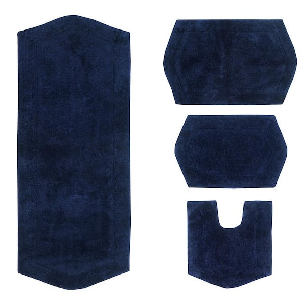 Waterford Collection 100% Cotton Tufted Non-Slip Bath Rug, 4 Piece Set, Navy