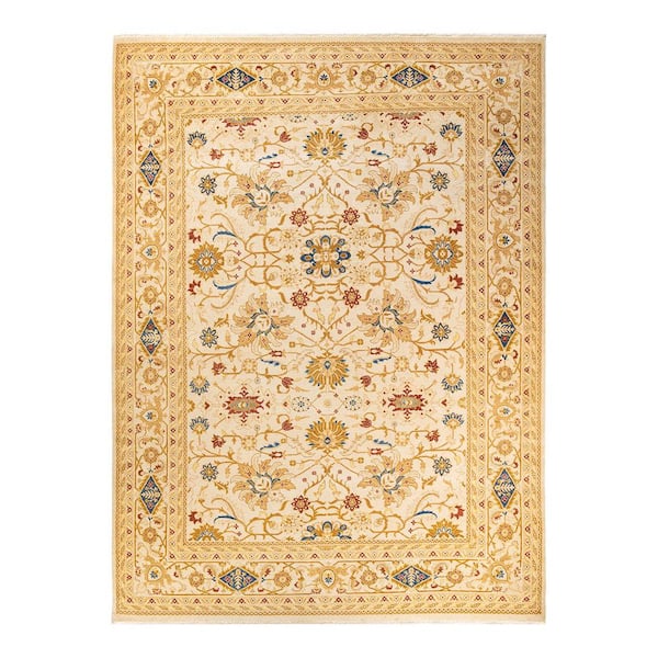 Solo Rugs Eclectic One-of-a-Kind Contemporary Ivory 9 ft. 1 in. x 12 ft. 5 in. Floral Area Rug