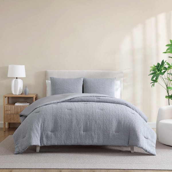 Nautical Stitch 3 Piece Grey Chambray Polyester Full/Queen Comforter Set