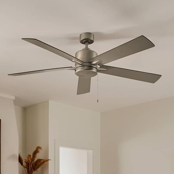 Lucian II 60 in. Indoor Brushed Nickel Downrod Mount Ceiling Fan with Pull Chain for Bedrooms or Living Rooms