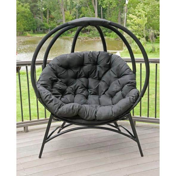 Overland Cozy Ball Hanging Chair with Plush Cushions - Black