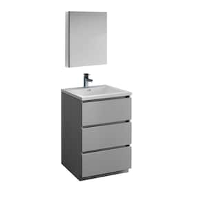 Lazzaro 24 in. Modern Bathroom Vanity in Gray with Vanity Top in White with White Basin and Medicine Cabinet