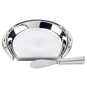 Derby Day at the Races 2-Piece Silver 3-D Horseshoe Cheese Platter and Knife Set