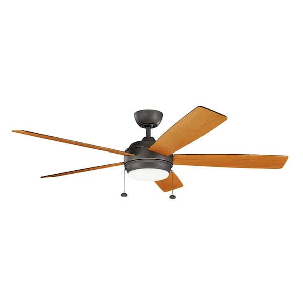 KICHLER Starkk 60 in. Indoor Olde Bronze Downrod Mount Ceiling Fan with Integrated LED with Pull Chain