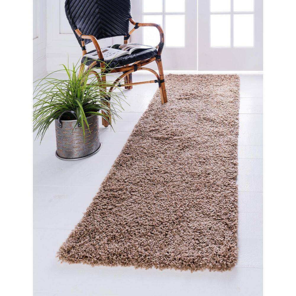 Luxurious Brown Synthetic Shag Runner Rug