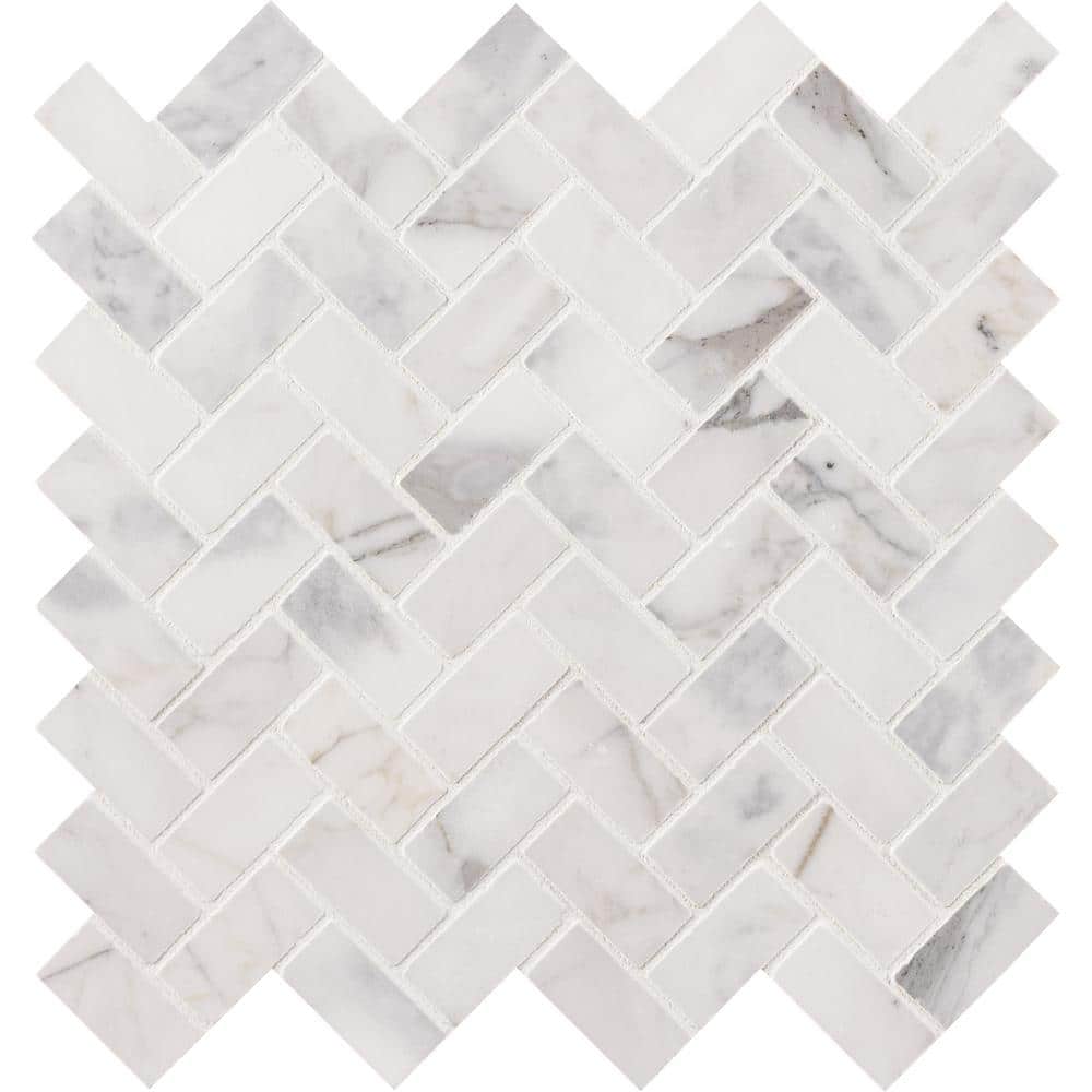 MSI Calacatta Cressa Herringbone 12 in. x 12 in. x 10 mm Honed Marble Mosaic Tile (9.4 sq. ft. / case) -  CALCRE-HBH