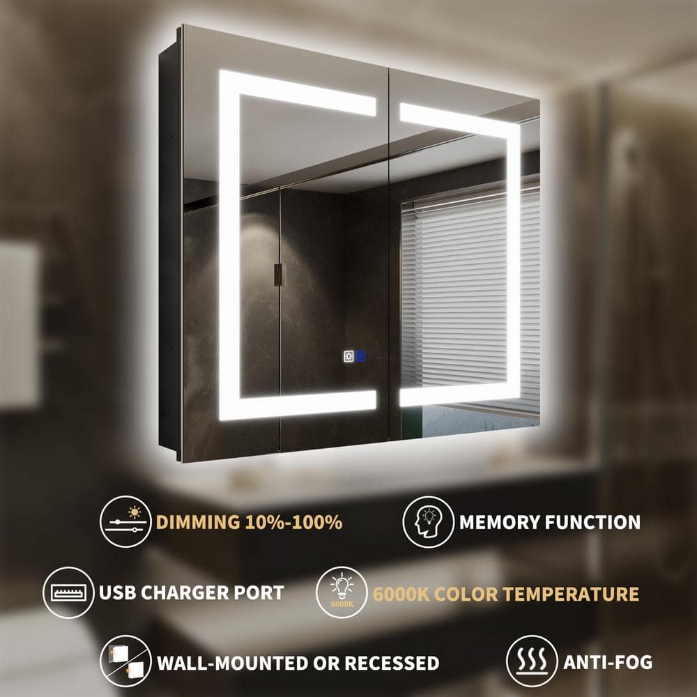 30" x 26" Black Aluminum LED Medicine Cabinet with Mirror