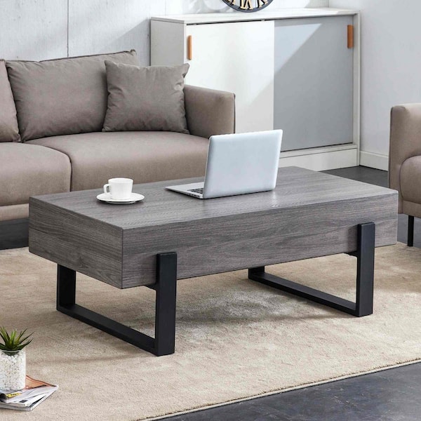 Polibi Modern 47.2 in. Gray Rectangle Wood Coffee Table