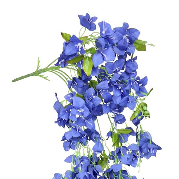 50 in. Blue Artificial Bougainvillea Flower Stem Hanging Spray Bush