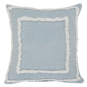 Modern Sky Blue Tufted Solid Soft Poly- Fill 20 in. x 20 in. Throw Pillow
