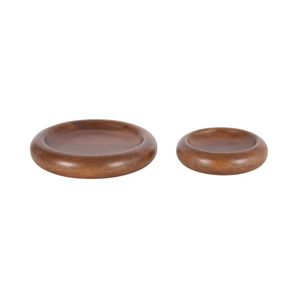 Kate and Laurel Plumt Walnut Brown Round Wood Bowl (Set of 2)