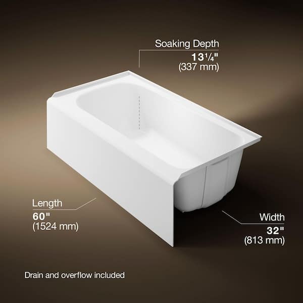 Paces 60 in. x 32 in. Acrylic Alcove Deep Soaking Bathtub with Right Hand Drain in White