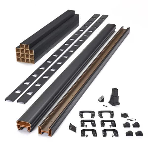 Transcend 6 ft. x 42 in. Charcoal Black Composite Horizontal Deck Rail Kit with Matching square composite balusters