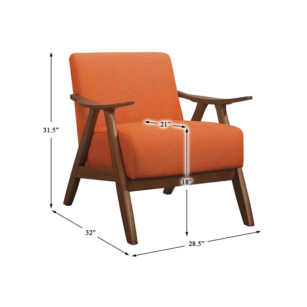 Damala 28.5" Orange Fabric Upholstered Accent Chair with Walnut Wood Frame