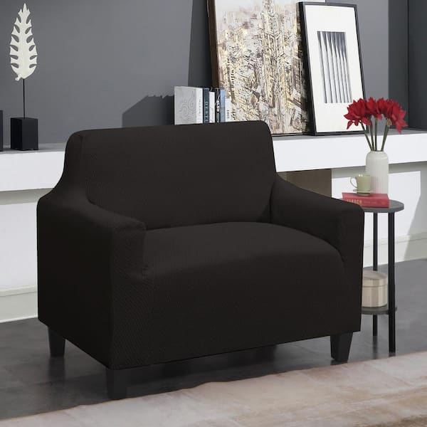 J&V TEXTILES Black Microfiber Super Stretch Water Resistant Loveseat Slipcover