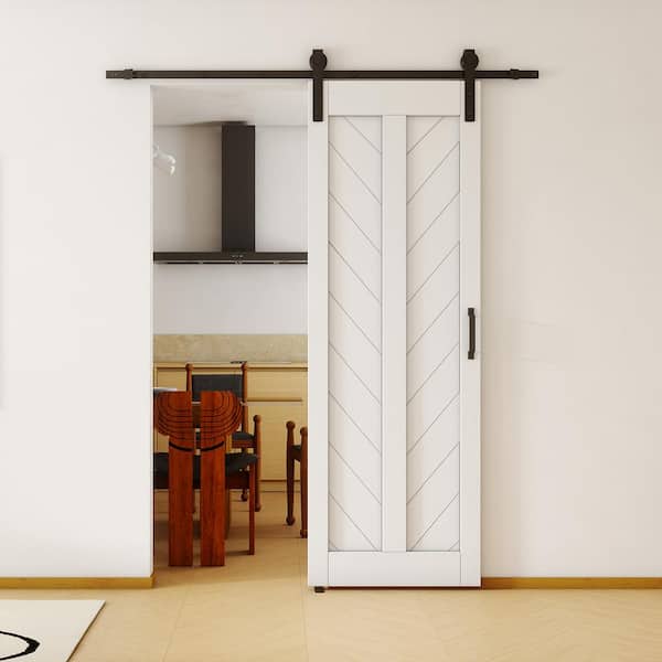 30 in. x 84 in. White Finished V Frame MDF Barn Door Slab with Barn Door Hardware