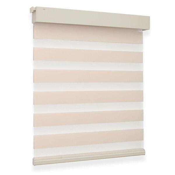 Beige Cordless No-Drill Polyester Light-Filtering Zebra Roller