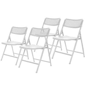 Ava Comfort Card Table Folding Chair, White Plastic Seat and Back, Metal Frame (Pack of 4)