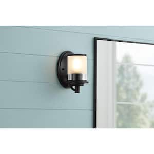 Truitt 5 in. 1-Light Matte Black Transitional Wall Mount Sconce Light with Frosted and Clear Edge Glass Shade