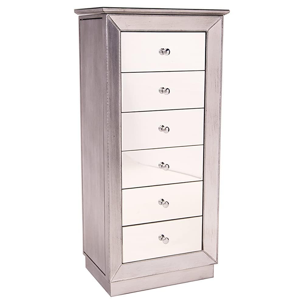 HIVES HONEY Mika Silver Jewelry Armoire with 6-Drawers 38 in. H x 18.1 in. W x 14.5 in. D -  6006-754