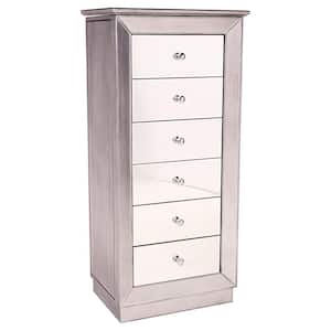 Mika Silver Jewelry Armoire with 6-Drawers 38 in. H x 18.1 in. W x 14.5 in. D