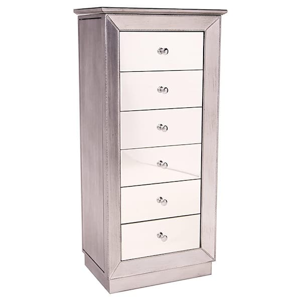 HIVES HONEY Mika Silver Jewelry Armoire with 6-Drawers 38 in. H x 18.1 in. W x 14.5 in. D