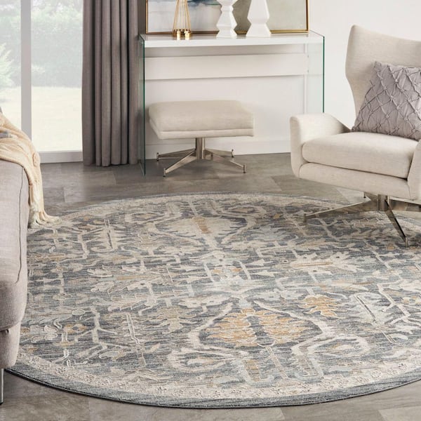 Nyle Navy Multicolor 8 ft. x 8 ft. Round Vintage Persian Area Rug