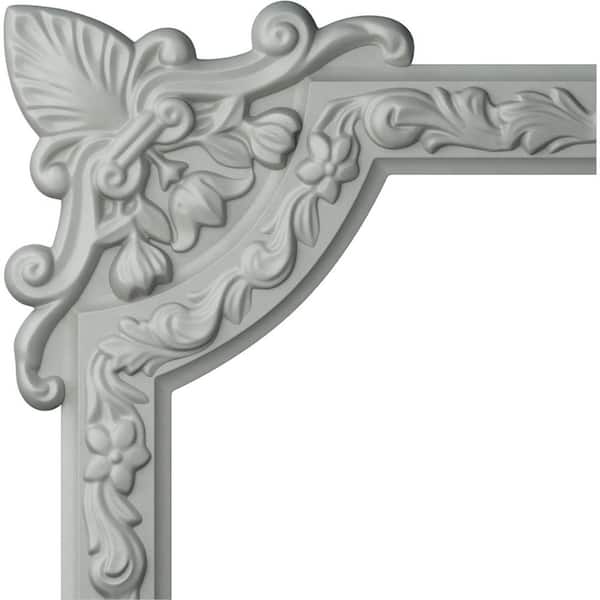 Ekena Millwork 3/4 in. x 10-3/4 in. x 10-3/4 in. Urethane Sussex Floral Panel Moulding Corner (Matches Moulding PML02X00SU)