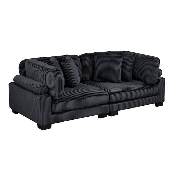 Turbo 90 in. W Black Corduroy Fabric 2 Seater Loveseat