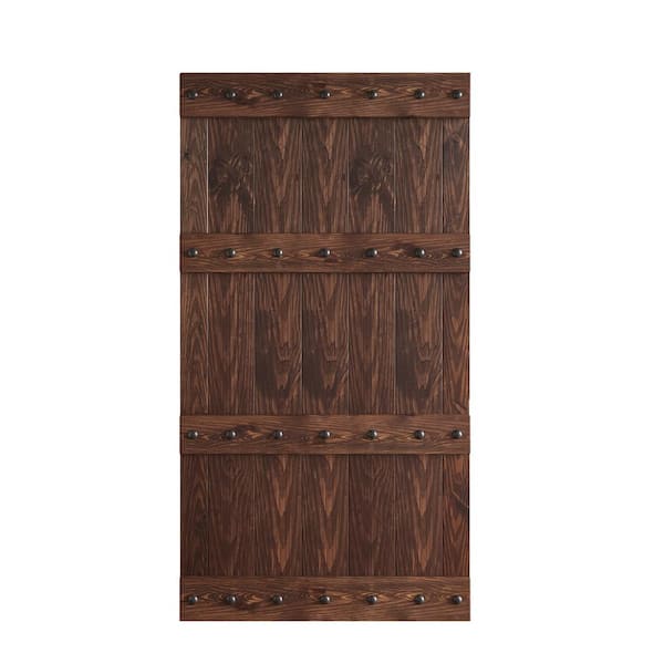 COAST SEQUOIA INC 42 in. x 84 in. Castle Series Embossing Knotty Wood Dark Walnut Sliding Door Slab