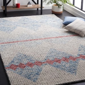 Abstract Ivory/Blue 6 ft. x 6 ft. Aztec Tile Square Area Rug