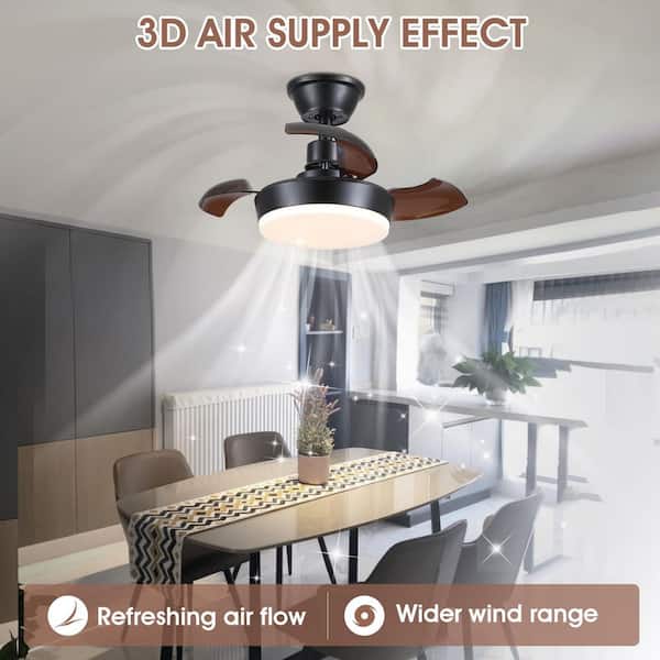 24 in. Indoor/Outdoor Retractable Downrod Brown Ceiling Fans with Dimmable LED Lights and Remote