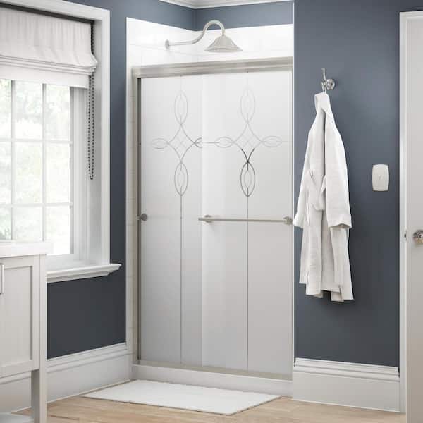 Delta Traditional 47-3/8 in. x 70 in. Semi-Frameless Sliding Shower Door in Nickel with 1/4 in. Tempered Tranquility Glass