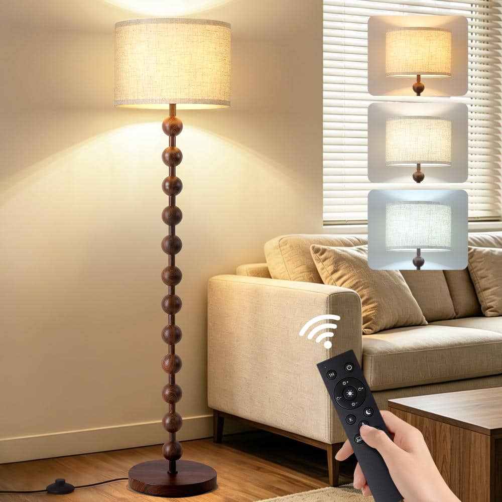 "62"" Vintage Farmhouse Floor Lamp, 3-Color Dimmable, Remote & Foot Switch, Rustic Wood Grain Tall Standing Lamp(Walnut)" price history on PriceWatchPro