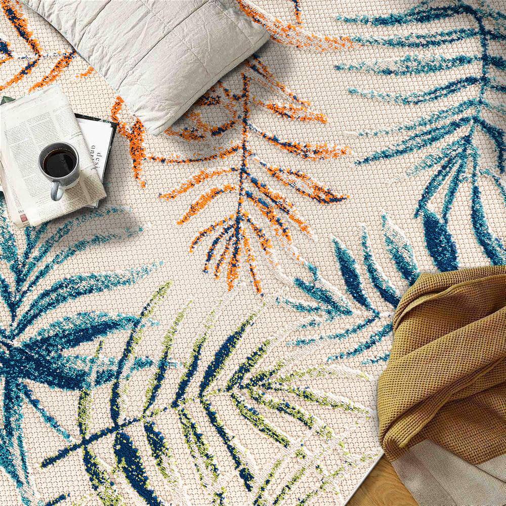 Bahama Palm Frond Floral Multicolor Synthetic 5' x 7' Indoor/Outdoor Area Rug
