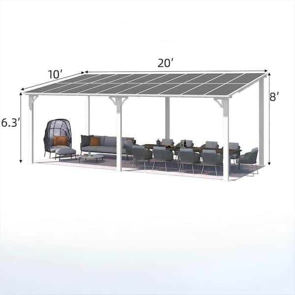 10 ft. x 20 ft. White Aluminum Sloped Patio Cover Outdoor Gazebos with Polycarbonate Roof and Gutter System