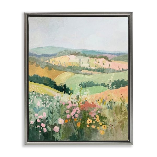 Stupell Industries Pastel Rolling Hills Scene by RileyB Gray Floater Frame Nature Graphic Art Print 21 in. x 17 in.