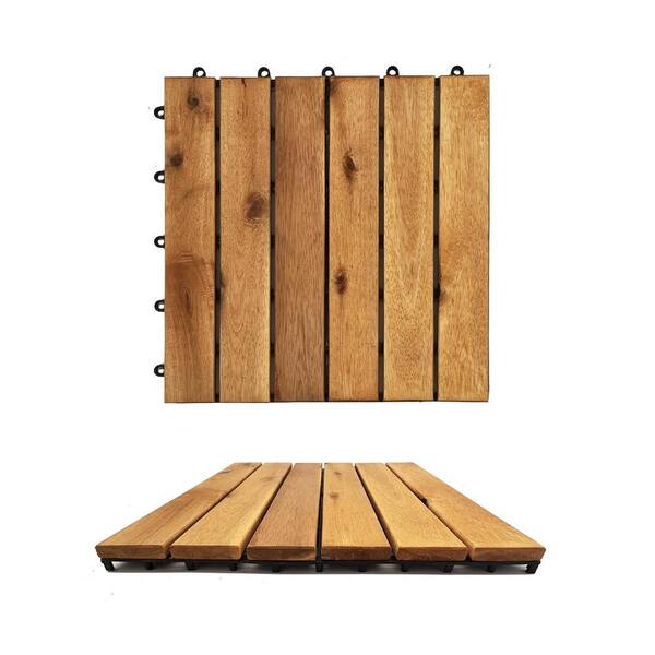 8-Pack Acacia Wood Interlocking Deck Tiles - 12x12" Snap Together Outdoor Flooring