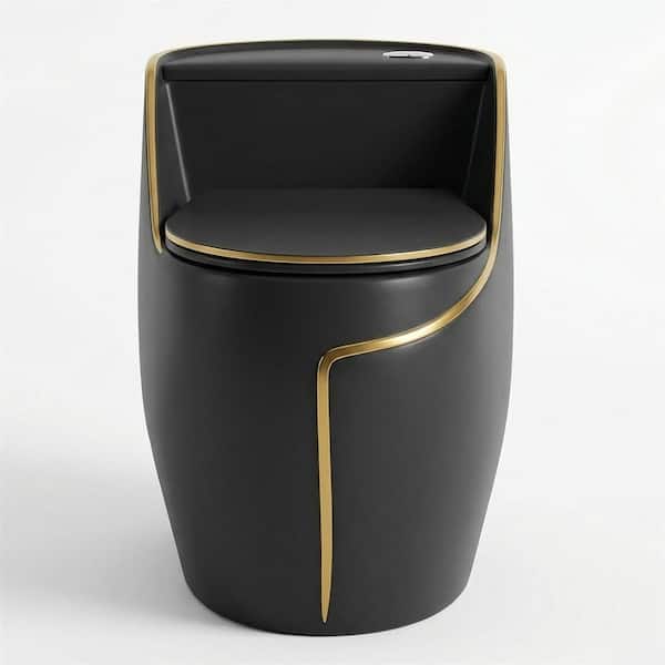 12 in. Rough In 1-Piece 1.45 Gal. GPF Elongated Comfort Height Toilet in Black Seat Included