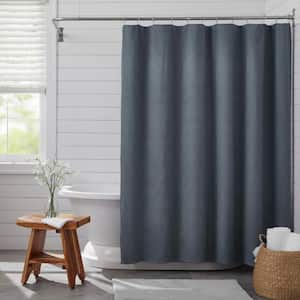 Steel Blue Waffle Weave Textured Shower Curtain