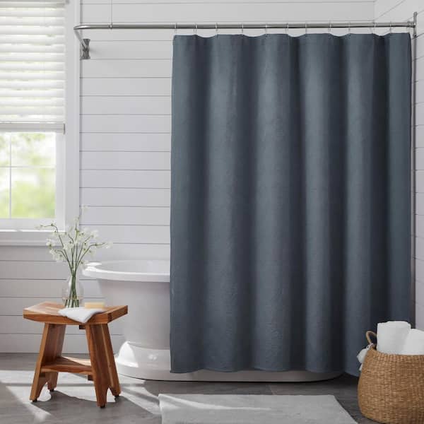 Home Decorators Collection Steel Blue Waffle Weave Textured Shower Curtain
